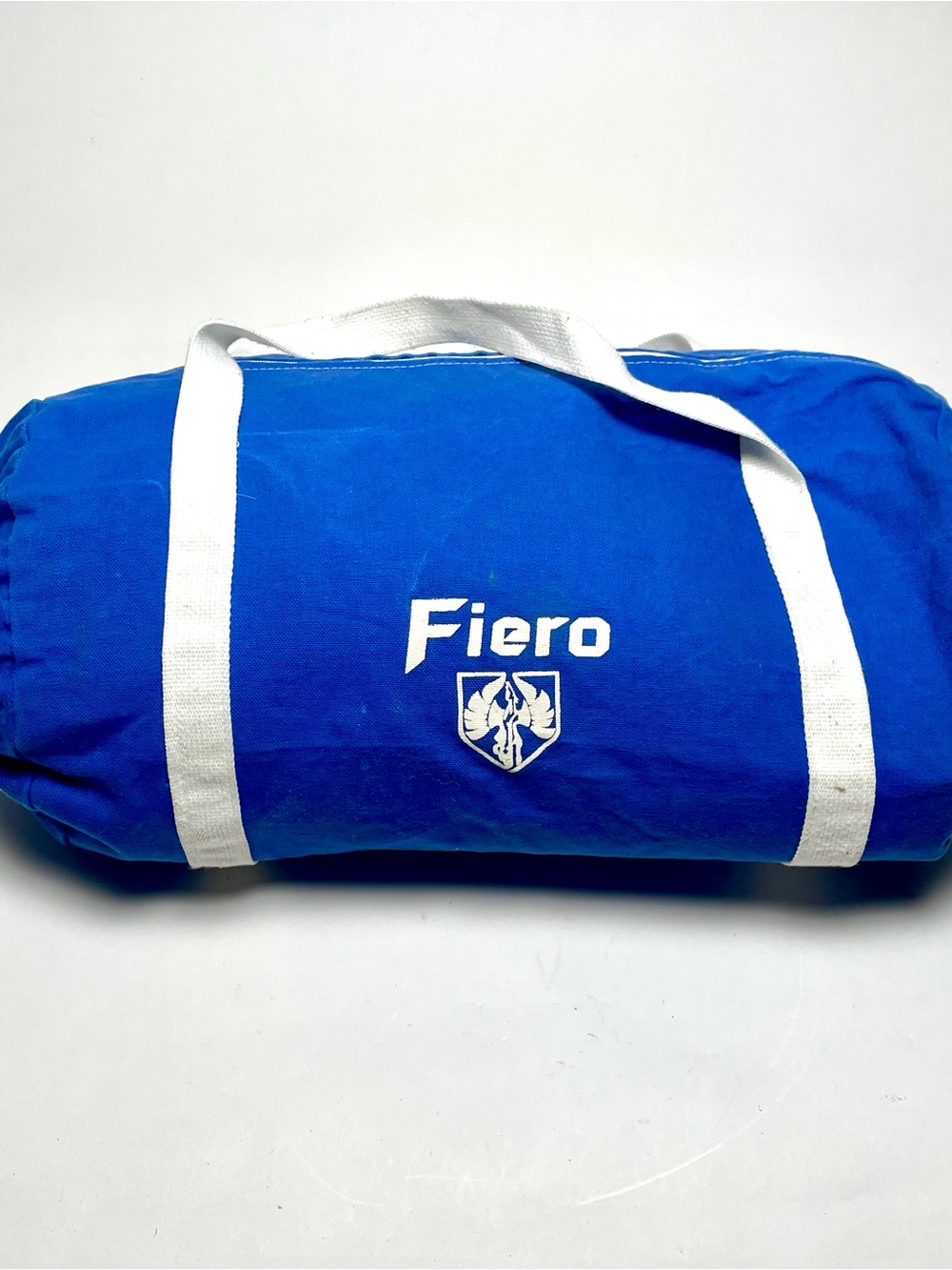 Rare Vintage 80s Pontiac Fiero Promo Canvas Duffel Bag Blue Pegasus Logo